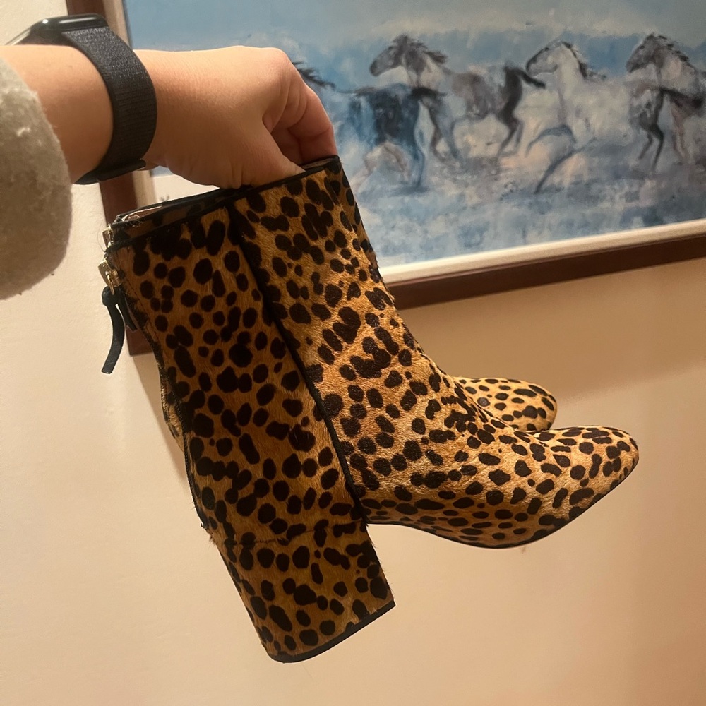 JCrew Leopard Block Heel Ankle Boot Willa